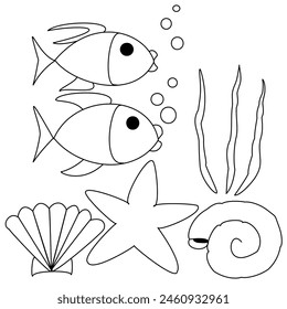 
image of marine attributes black on white, vector