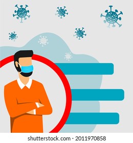 image of masked person in circle with virus icon on it