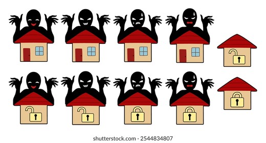 Image material of attacking villains and house robbers