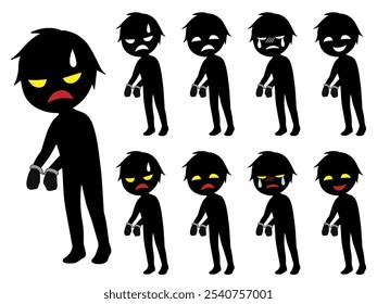 Image material of a black silhouette of a villain being arrested