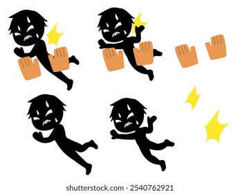 Image material of a black silhouette of a villain chasing away a person