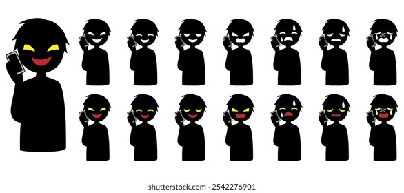 Image material of a black silhouette villain talking on a smartphone