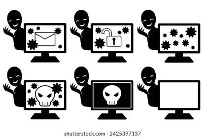 Image material of a computer infected with a virus and a hacker