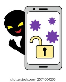 Image material of hacker and hacked smartphone