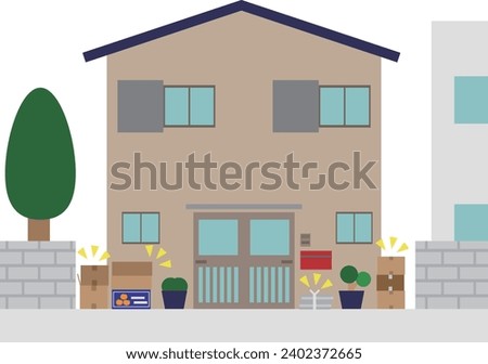 Image material of a house with flammable cardboard boxes etc. placed outside the house