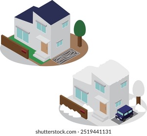 Image material of a house with isometric parking lot road heating