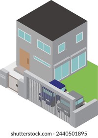 Image material of a house with an isometric shutter gate