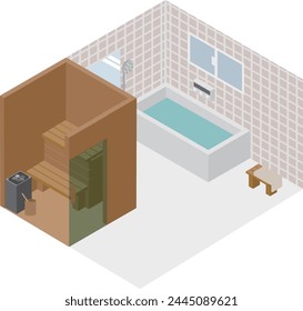 Image material of isometric bath with sauna