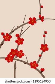 Image material of red plum blossoms.Image of spring of Japan.
Japanese pattern design material.
Material collection of New Year.
Illustration of spring image.