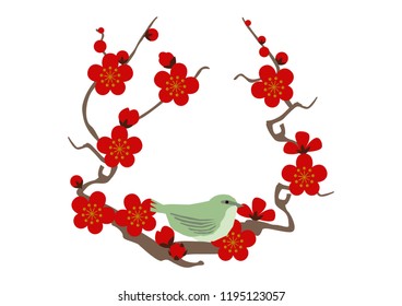 Image material of red plum blossoms.Material collection of New Year.
Illustration of spring image.
Clip art of plum blossoms and small birds.
