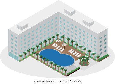 Image material of a resort hotel with an isometric pool