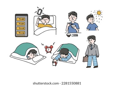 Material de imagen de hombres que no pueden despertar por la mañana