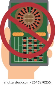 Image material showing a casino ban on the screen of a smartphone held in hand