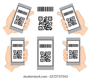 image material that cashless payment by QR-Code - vector illustration by color -