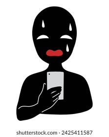 Image material of a villain with a confused smartphone