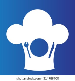 An image of a meal symbol with chef hat toque.