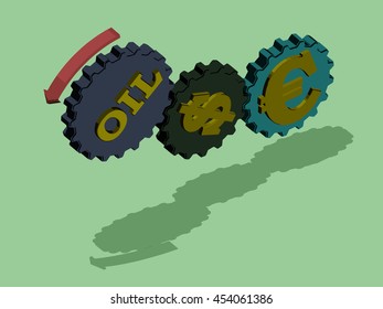 the image of the mechanism which rotates the cog oil dollar and the euro currency