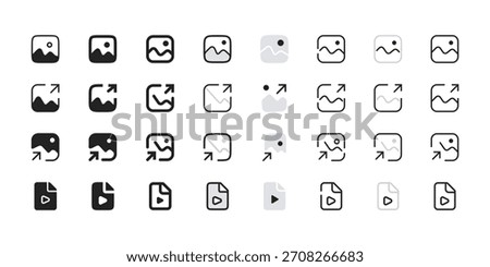 image and media file icon set picture thumbnail photo gallery outline ui buttons collection