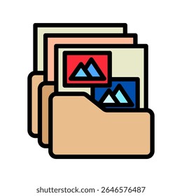 Image Media mini illustration outline color icon, use for journalist, broadcasting, news and media UI, UX kit, app and web development, digital or print.