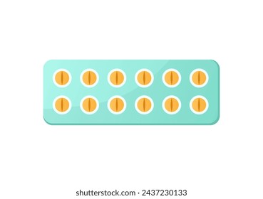 Image of medical first aid sticker. This illustration shows pills from a home first aid kit in bright colors on a calm white background in a cartoon design. Vector illustration.