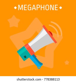 Image of megaphone, on an orange background. Vector illustration.