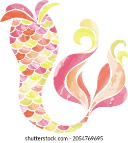 Image of mermaid tail, mermaid tail in watercolor