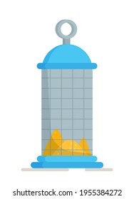 Image of metal bird feeder. Vector isolated illustration on white background for printing on postcards, websites.  Any grits, help birds in cold winter.