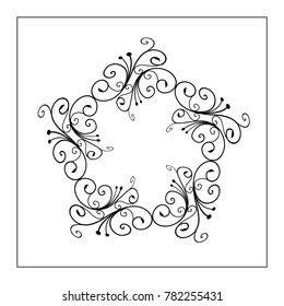 Image of metal elements in the style of art forging. Elements are connected in a circle and in a square frame. Doodle for wedding card.Ornate floral decoration, vector design element. 