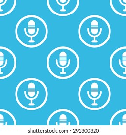 Image of microphone in circle, repeated on blue background