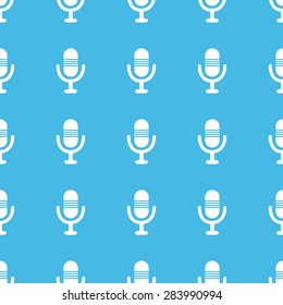 Image of microphone, repeated in straight lines on blue background