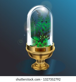 Image of a mini greenhouse in retro style on a blue background