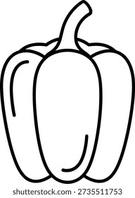 The image is a minimalist illustration of a bell pepper, drawn with bold black lines on a white background. The pepper is depicted in a straightforward style, with clean lines and no shading or color.