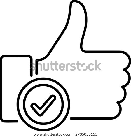 The image is a minimalist illustration featuring a hand giving a thumbs up gesture, with a circular checkmark overlaying the thumb. The design is rendered in a single line style, conveying a sense of positivity and endorsement.
