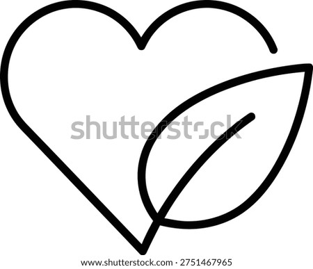 The image is a minimalist illustration featuring a heart outline with a leaf integrated into its design, conveying a sense of eco-friendly love or affection for the environment.