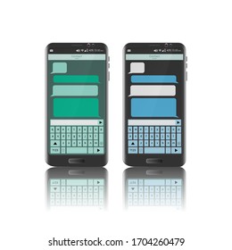 Image of a mobile phone with message application. Real mobile with chat window. Editable vector.