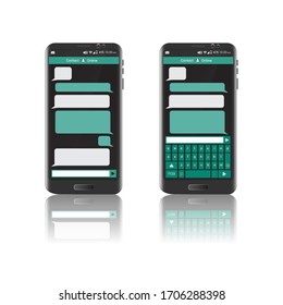 Image of a mobile phone with message application. Real mobile with chat window. Editable vector.