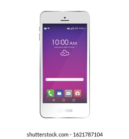 Image of a mobile with touch screen. Real white mobile. Editable vector.