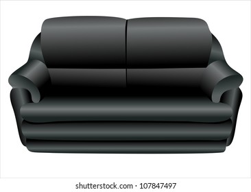 Image of a modern black leather sofa isolated against white background
