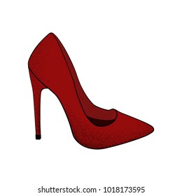 The image of the modern stylish shoes of red color.  Hand drawn vector illustration.