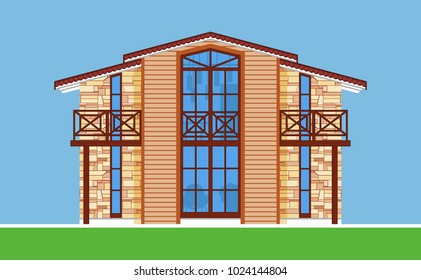 Image of modern townhouse with big windows. Flat style.