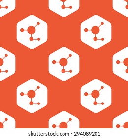 Image of molecule in white hexagon, repeated on orange background