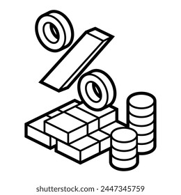 Image of money and percent. Financial illustration in isometry style.