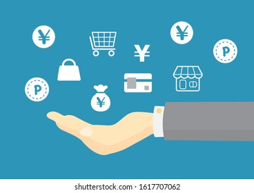 Image of money and point mark on hand