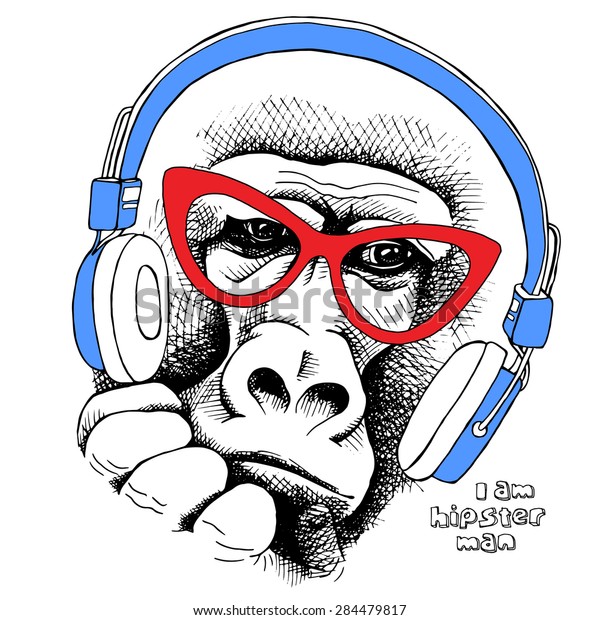 The Image Monkey Gorilla Wearing Headphones And Glasses Vector