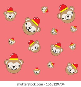 The image of a monkey head wearing a cute hat on a red background.cartoon vector flat.