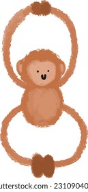 the image of a monkey on the number eight (8), with a long hand and leg. hand drawing cartoon