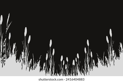 Image of a monochrome reed,grass or bulrush on a white background.Isolated vector drawing.Black grass graphic silhouette.