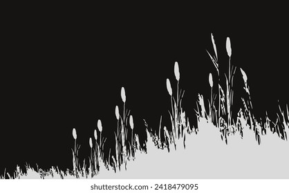 Image of a monochrome reed,grass or bulrush on a white background.Isolated vector drawing.Black grass graphic silhouette.