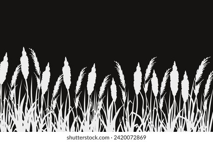 Image of a monochrome reed,grass or bulrush on a white background.Isolated vector drawing.Black grass graphic silhouette.