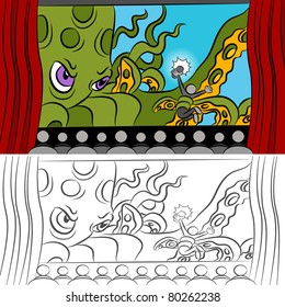 An image of a monster grabbing a man using his phone in the movies.
